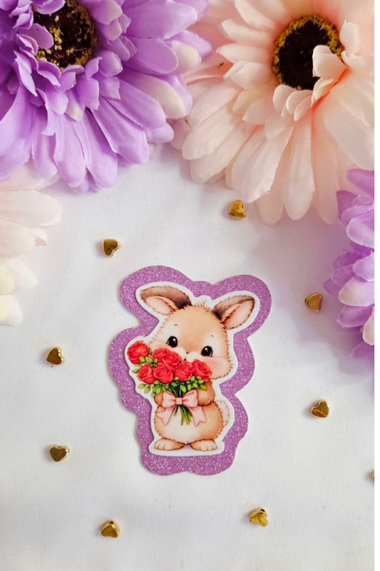 Rose Bouquet Bunny Glitter Sticker