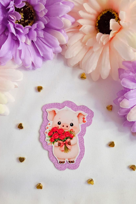 Piglet Rose Bouquet Glitter Sticker