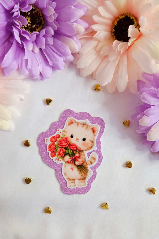 Rose Bouquet Kitten Glitter Sticker