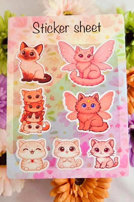 Rainbow Cats Sticker Sheet Set 6 Cat Sticker Sheets + 1 Free Paw Sticker Sheet