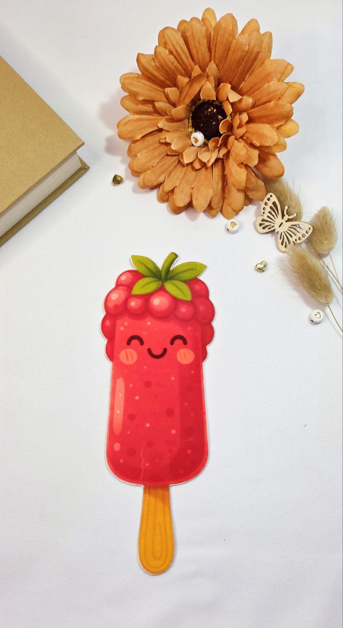 Kawaii Raspberry Popsicle Bookmark