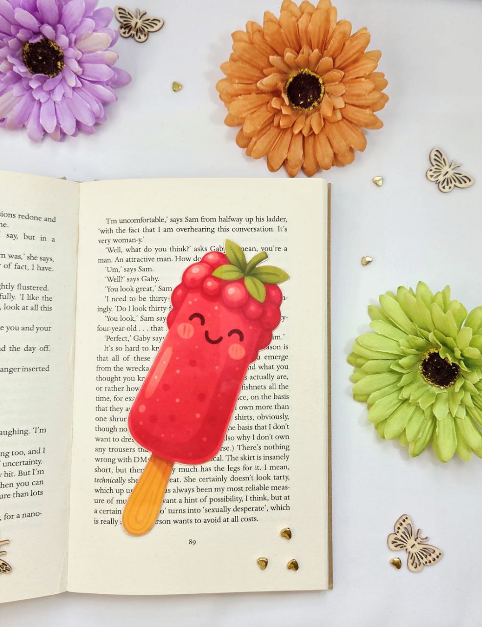 Kawaii Raspberry Popsicle Bookmark
