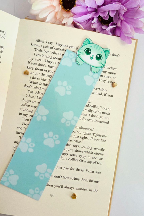 3D Effect MintGlow Paw Bookmark