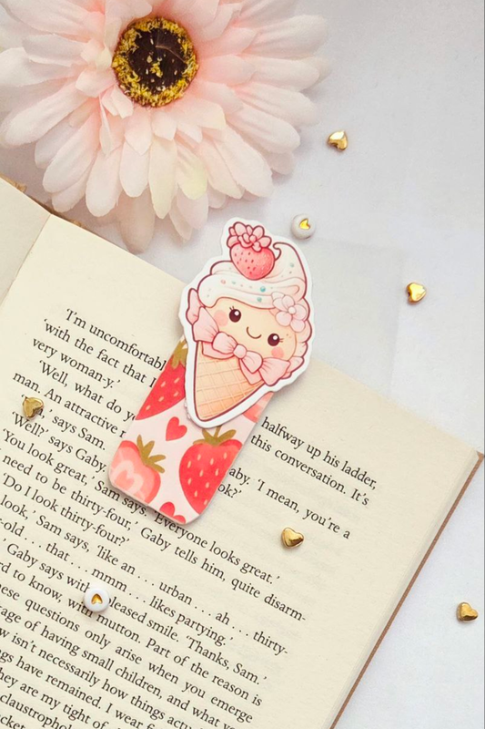 Strawberry Swirl Ice Cream Magnetic Bookmark
