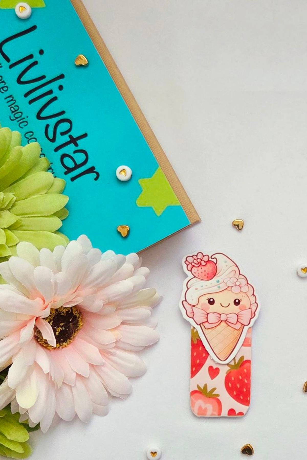 Strawberry Swirl Ice Cream Magnetic Bookmark