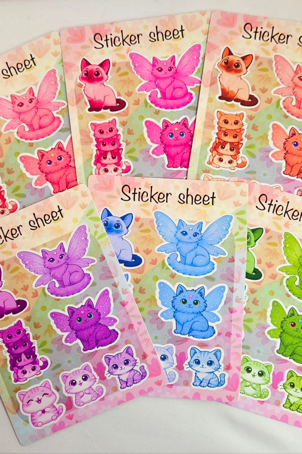 Rainbow Cats Sticker Sheet Set 6 Cat Sticker Sheets + 1 Free Paw Sticker Sheet