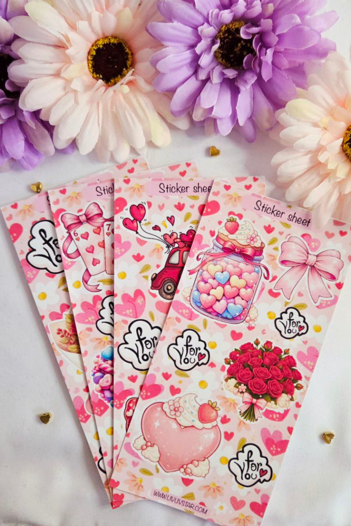 Sweetheart Bloom Sticker Sheet – Matte Waterproof Edition (Pack of 4)