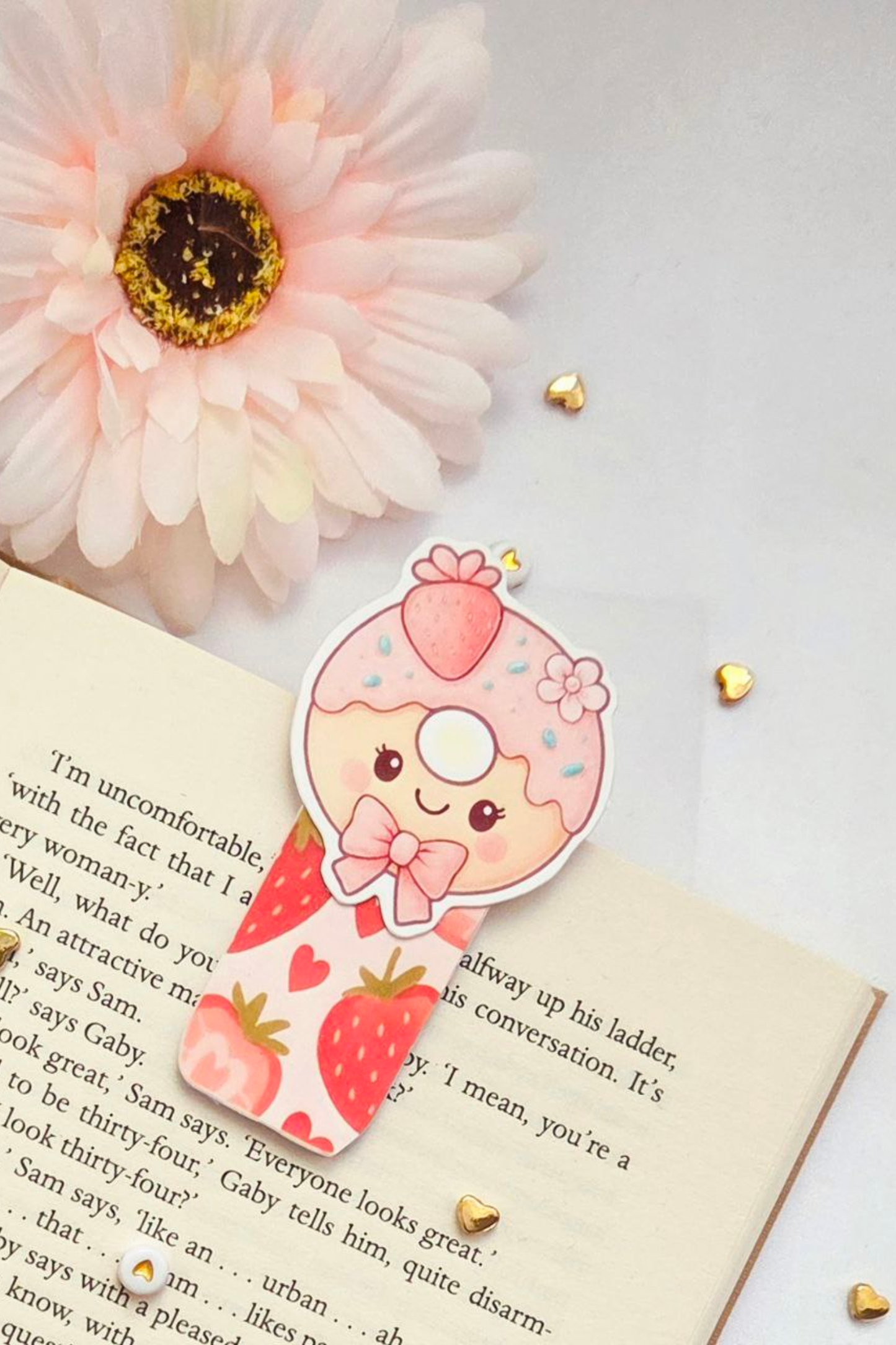 Strawberry Blush Donut Magnetic Bookmark