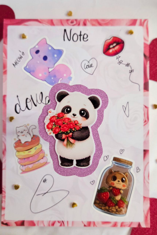 Rose Bouquet Panda Glitter Sticker