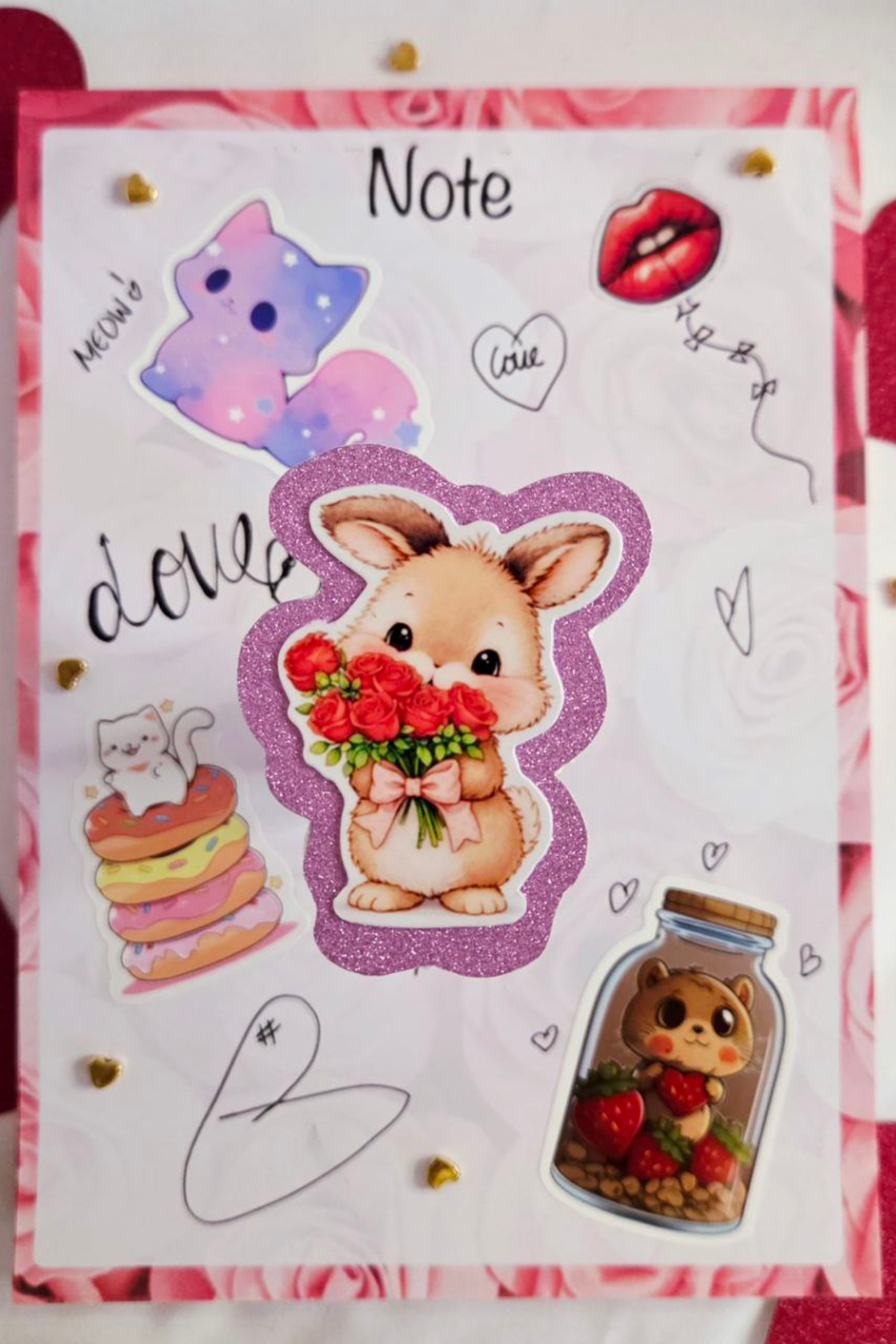 Rose Bouquet Bunny Glitter Sticker