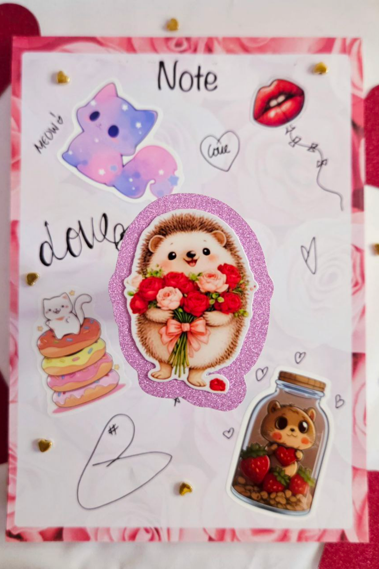 Rose Bouquet Hedgehog Glitter Sticker