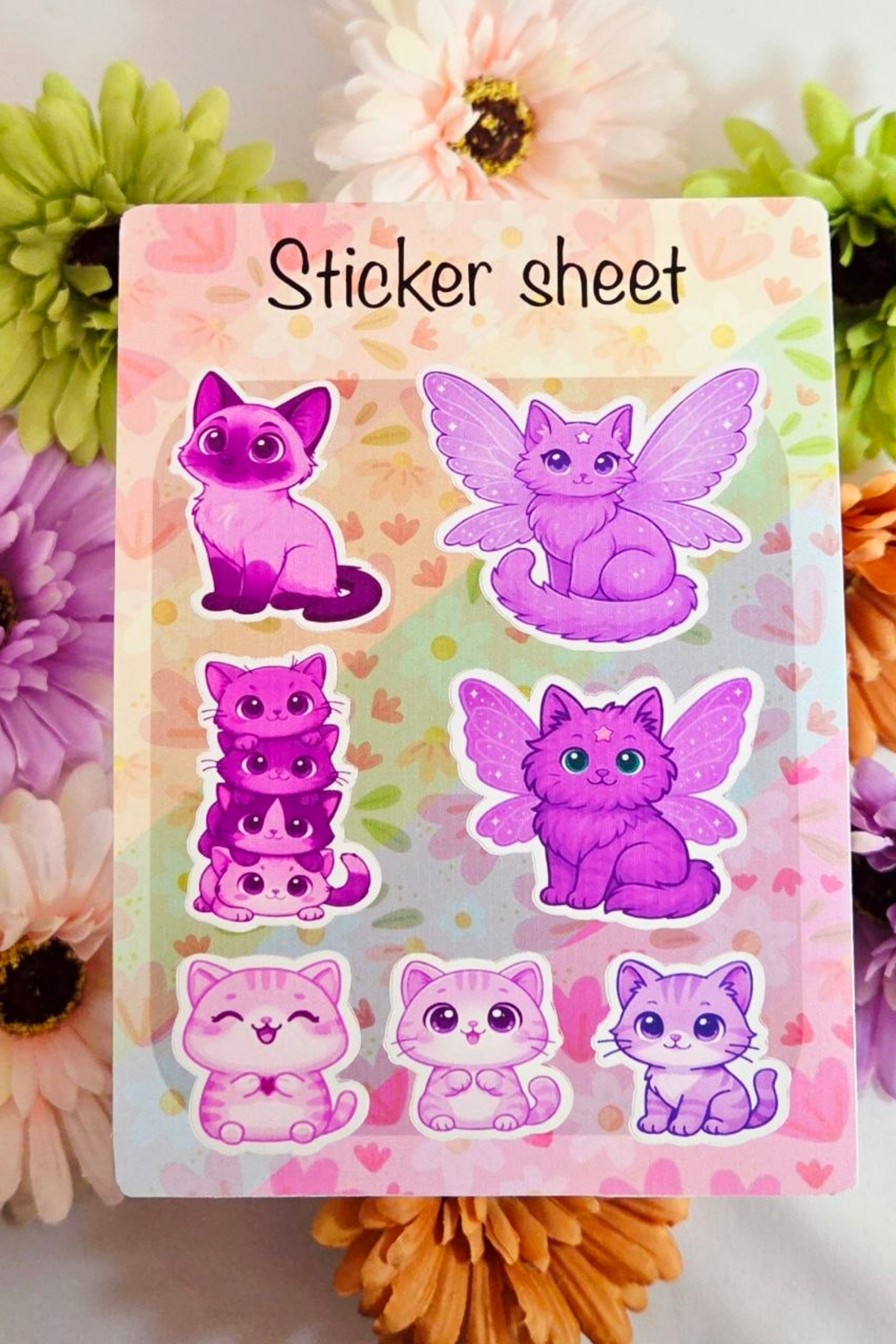 Rainbow Cats Sticker Sheet Set 6 Cat Sticker Sheets + 1 Free Paw Sticker Sheet