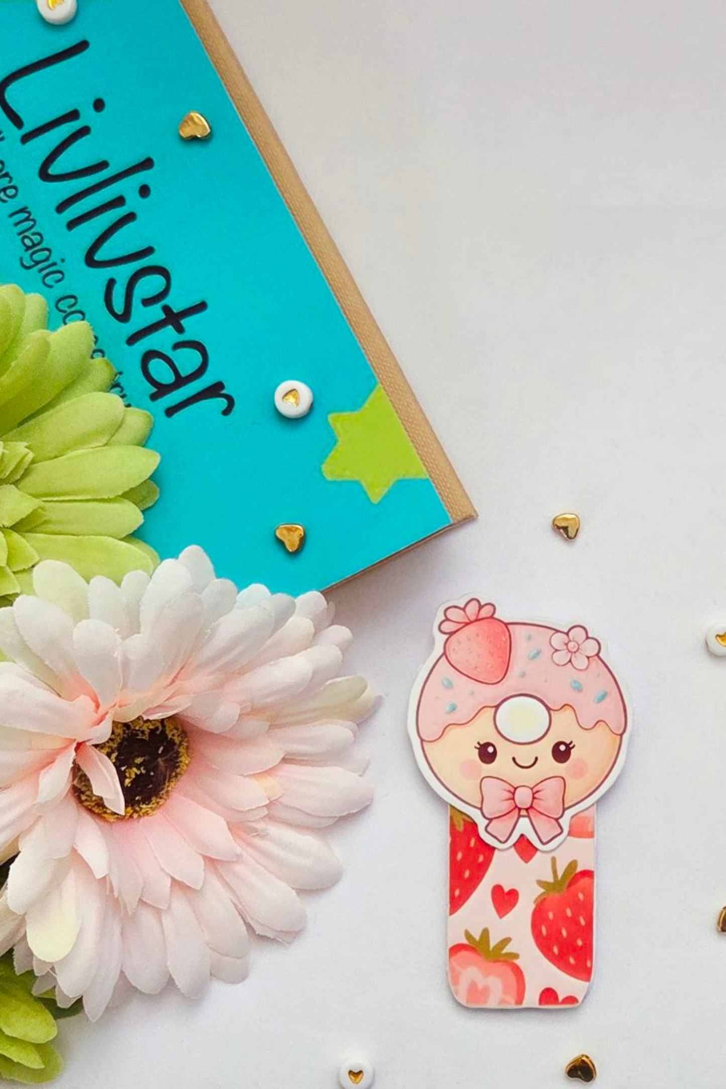 Strawberry Blush Donut Magnetic Bookmark