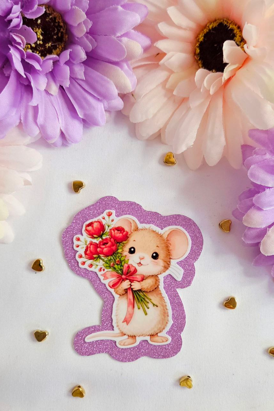 Rose Bouquet Mouse Glitter Sticker