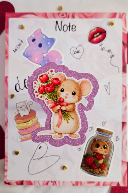 Rose Bouquet Mouse Glitter Sticker