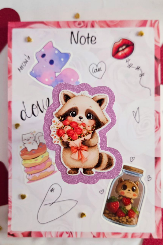 Rose Bouquet Raccoon Glitter Sticker