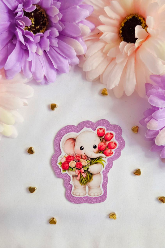 Elephant Tulip Bouquet Glitter Sticker