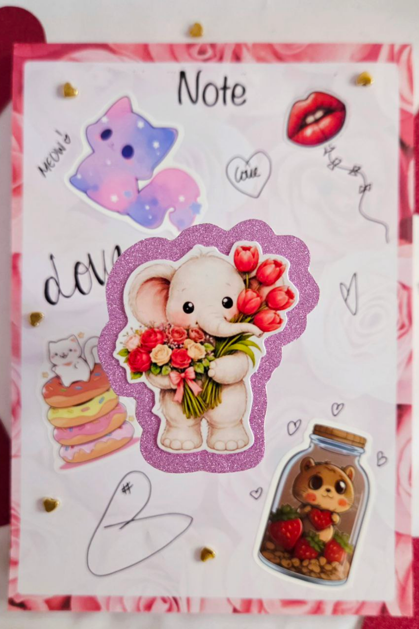 Elephant Tulip Bouquet Glitter Sticker