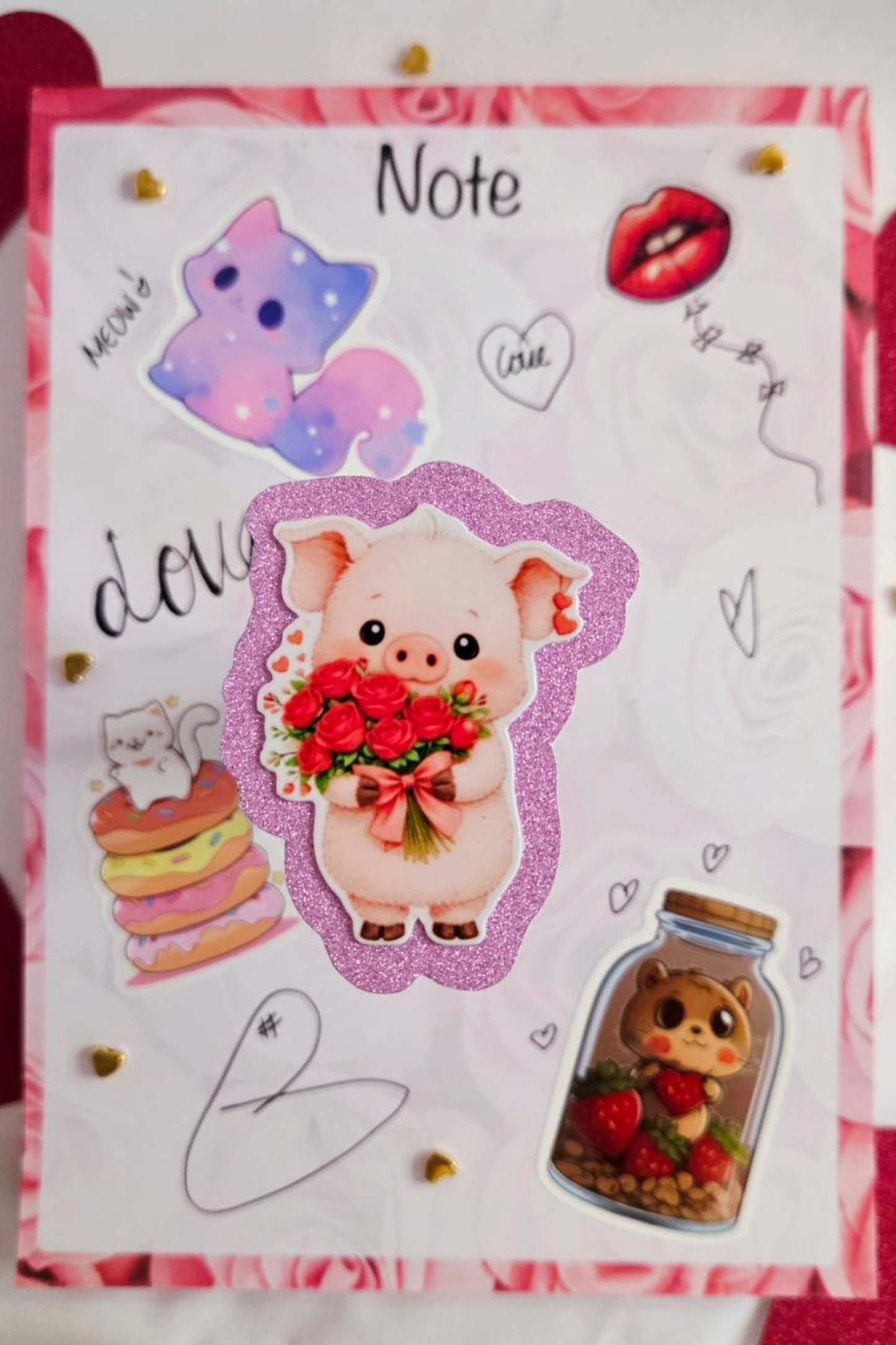 Piglet Rose Bouquet Glitter Sticker