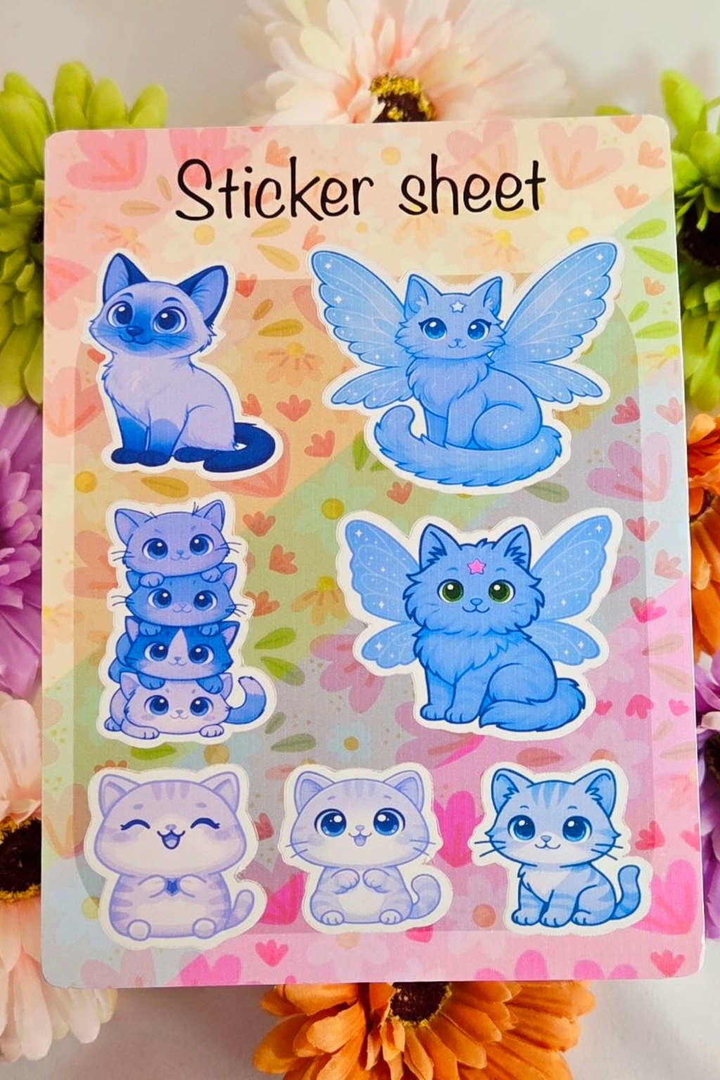 Rainbow Cats Sticker Sheet Set 6 Cat Sticker Sheets + 1 Free Paw Sticker Sheet