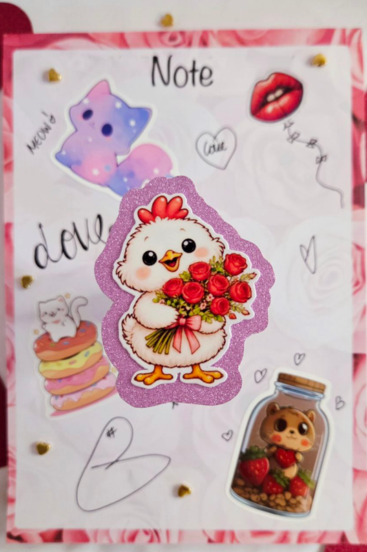 Chick with Rose Bouquet Glitter Sticker
