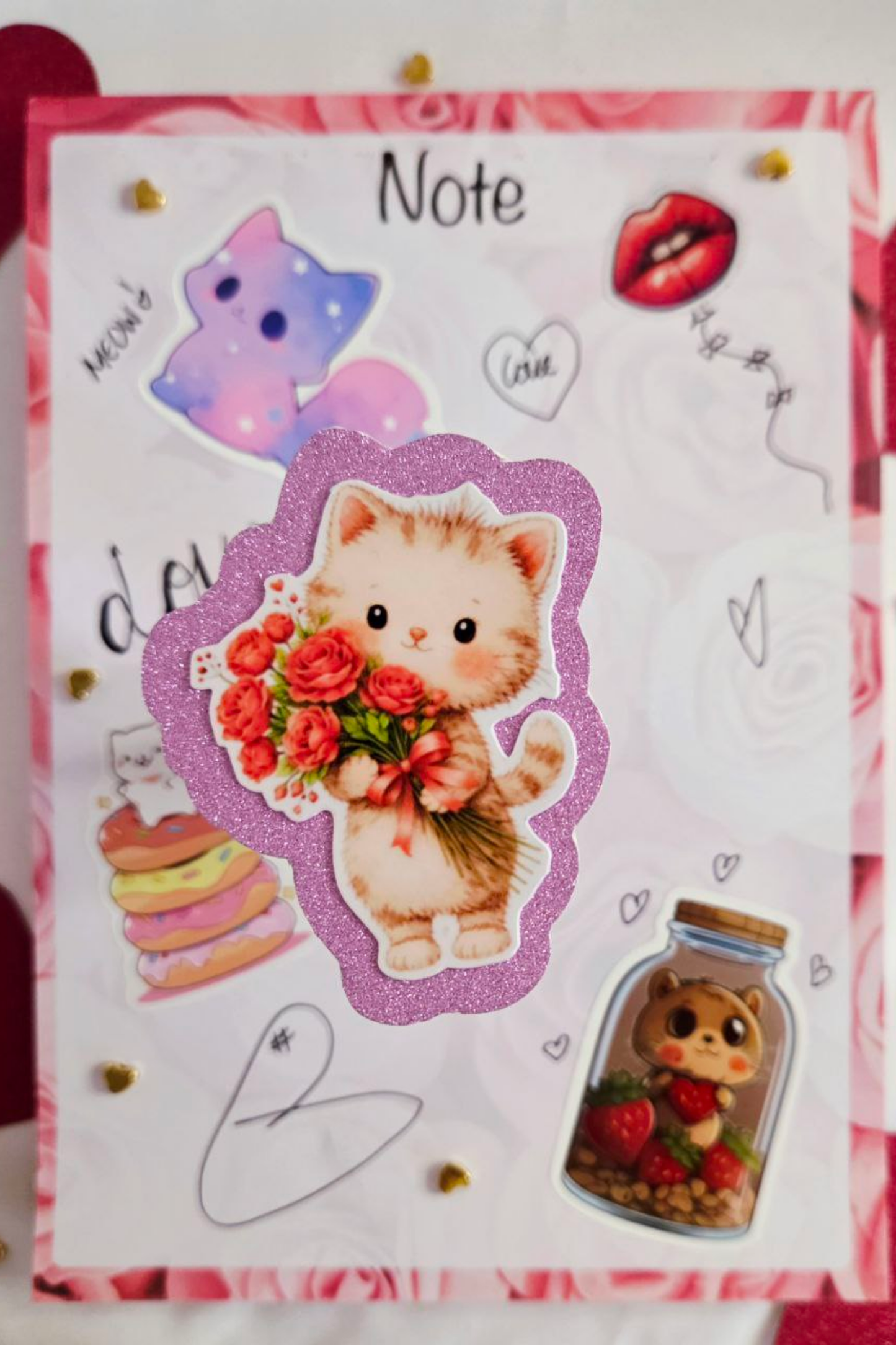 Rose Bouquet Kitten Glitter Sticker