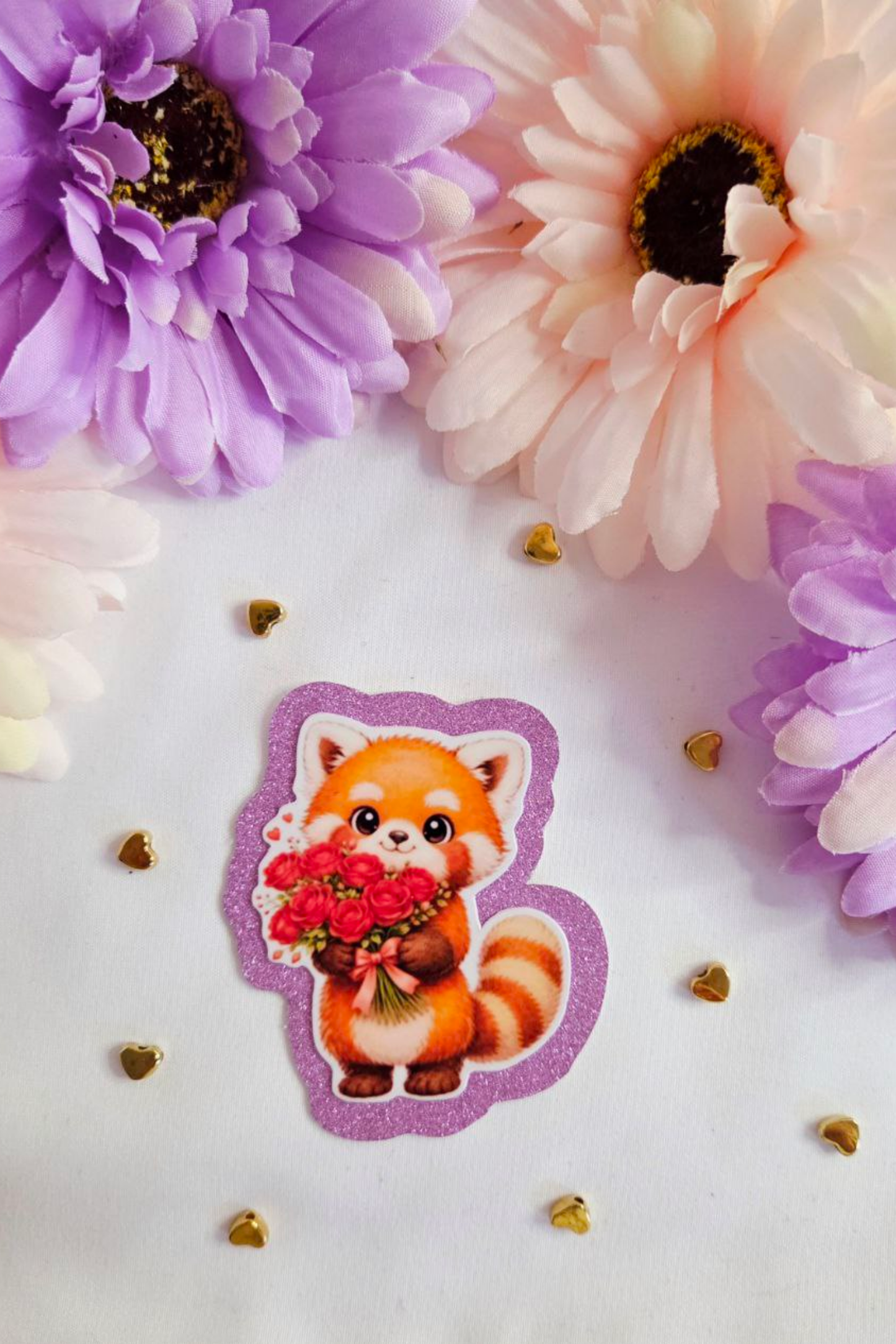 Rose Bouquet Red Panda Glitter Sticker