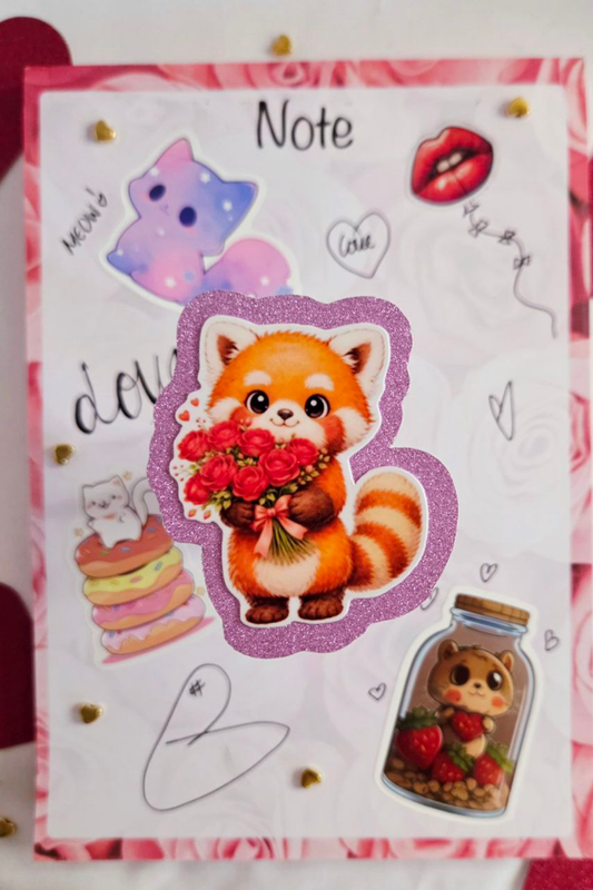 Rose Bouquet Red Panda Glitter Sticker