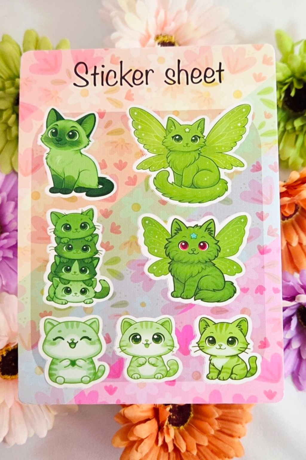 Rainbow Cats Sticker Sheet Set 6 Cat Sticker Sheets + 1 Free Paw Sticker Sheet