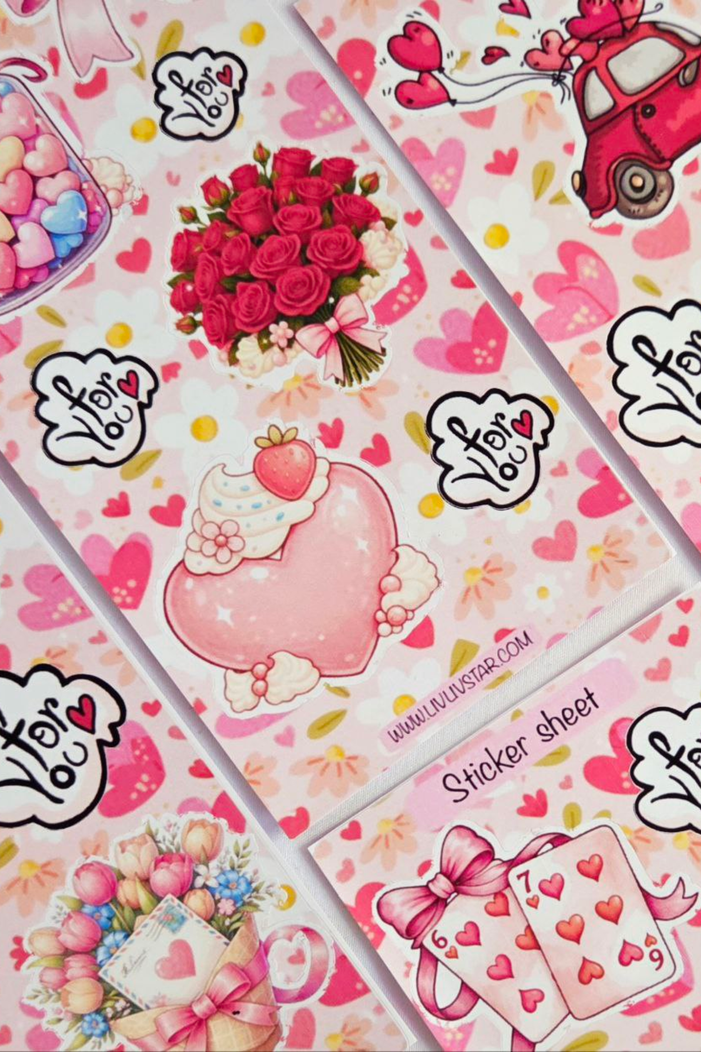 Sweetheart Bloom Sticker Sheet – Matte Waterproof Edition (Pack of 4)