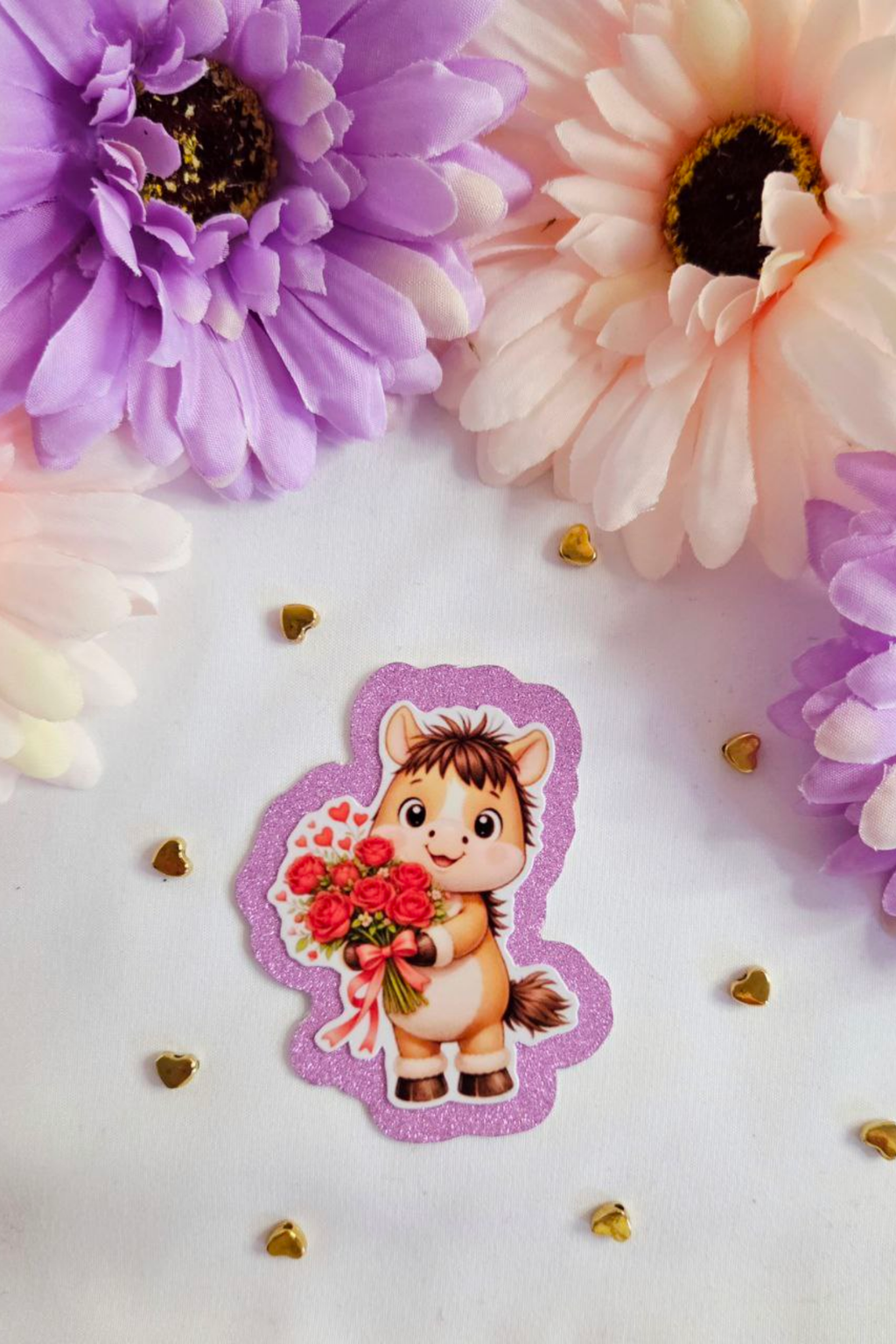 Rose Bouquet Pony Glitter Sticker