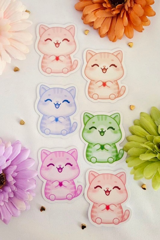 Rainbow Love Cats Glossy Sticker -  Pack of 6 Stickers