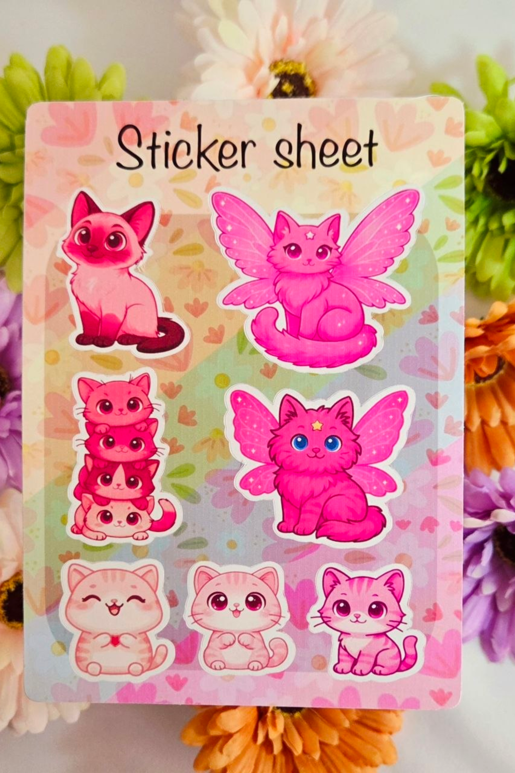 Rainbow Cats Sticker Sheet Set 6 Cat Sticker Sheets + 1 Free Paw Sticker Sheet
