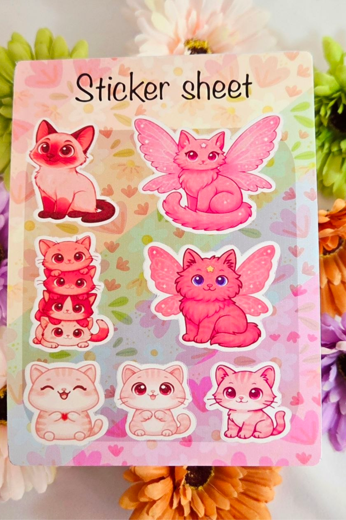 Rainbow Cats Sticker Sheet Set 6 Cat Sticker Sheets + 1 Free Paw Sticker Sheet