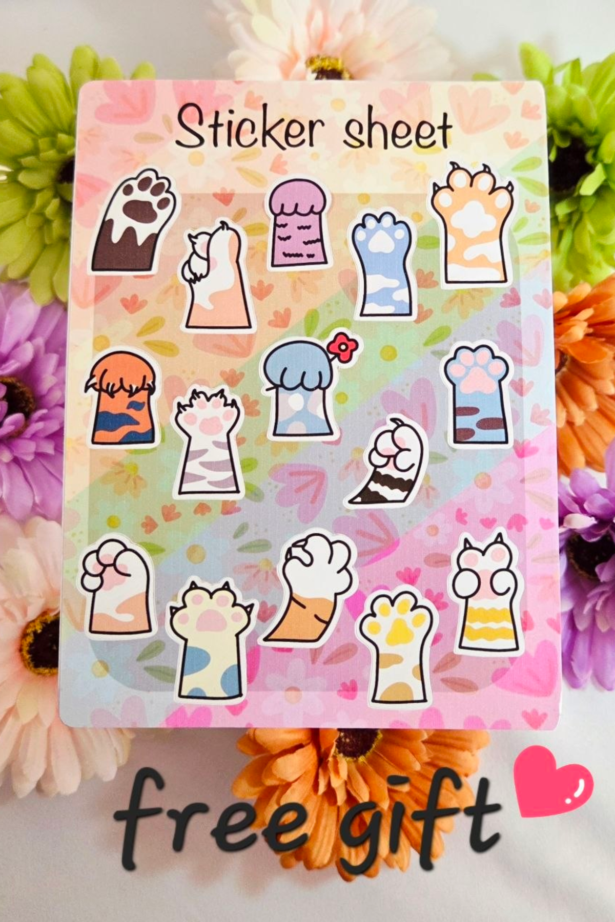 Rainbow Cats Sticker Sheet Set 6 Cat Sticker Sheets + 1 Free Paw Sticker Sheet