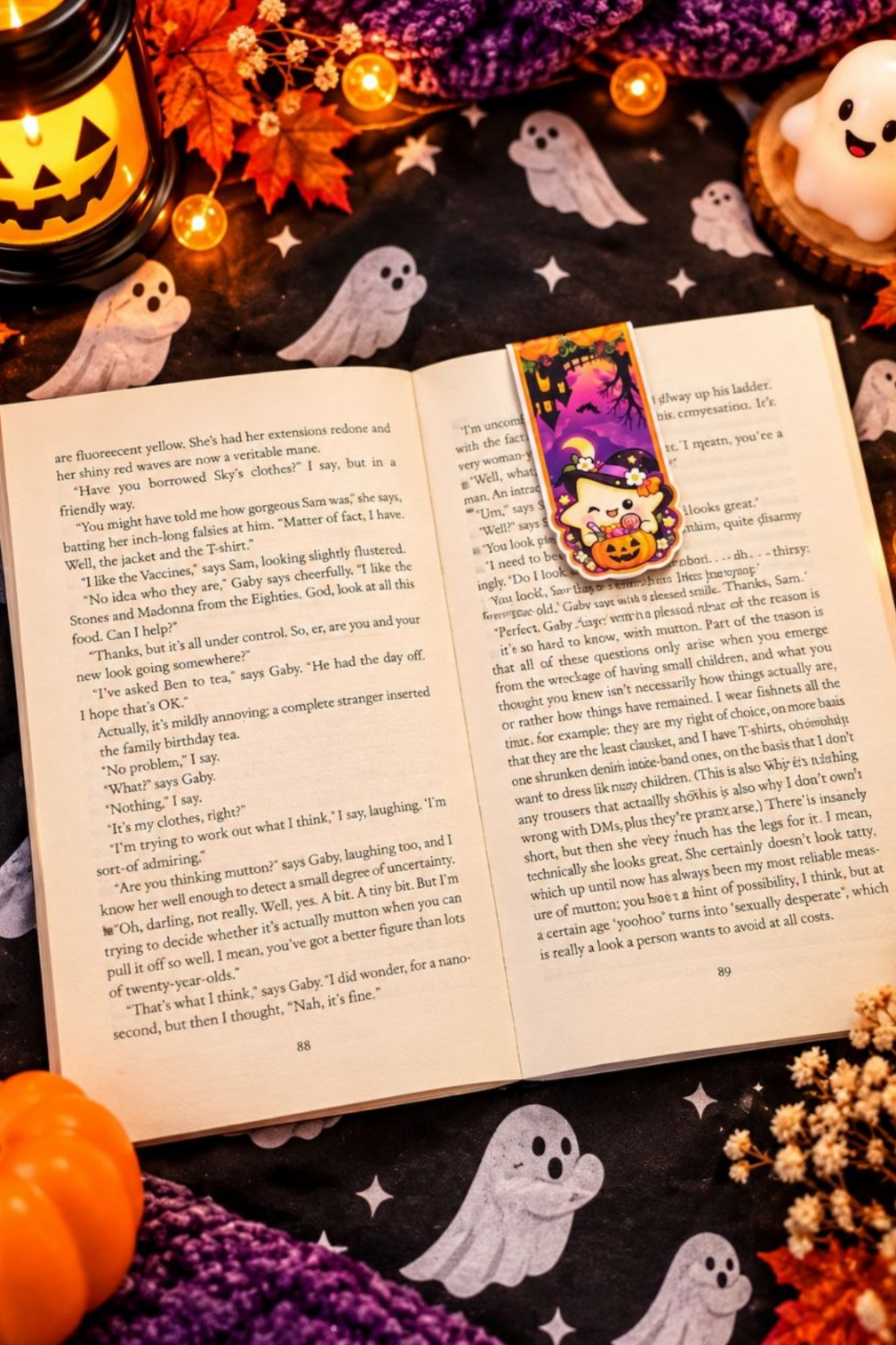 LivLivStar Halloween clipped bookmark shown inside an open book