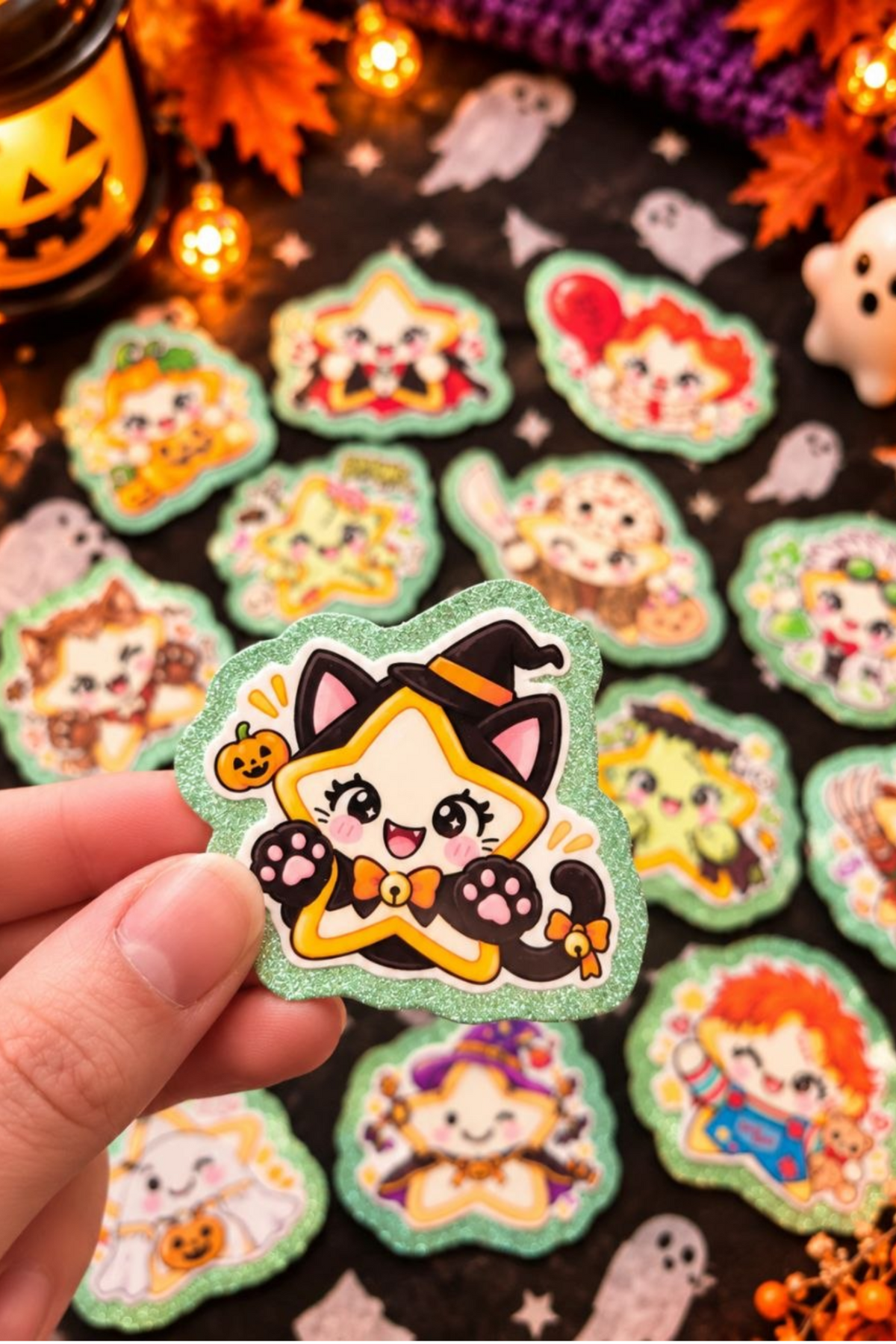 LivLivStar Halloween cat witch star sticker close-up