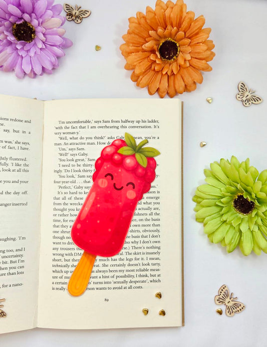Kawaii Raspberry Popsicle Bookmark