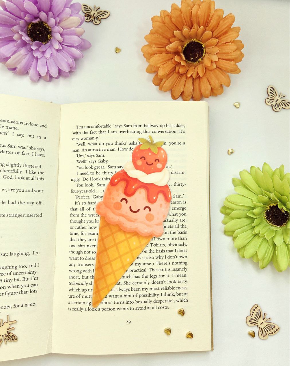 Kawaii Strawberry Ice Cream Bookmark