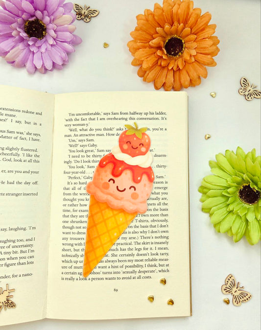 Kawaii Strawberry Ice Cream Bookmark